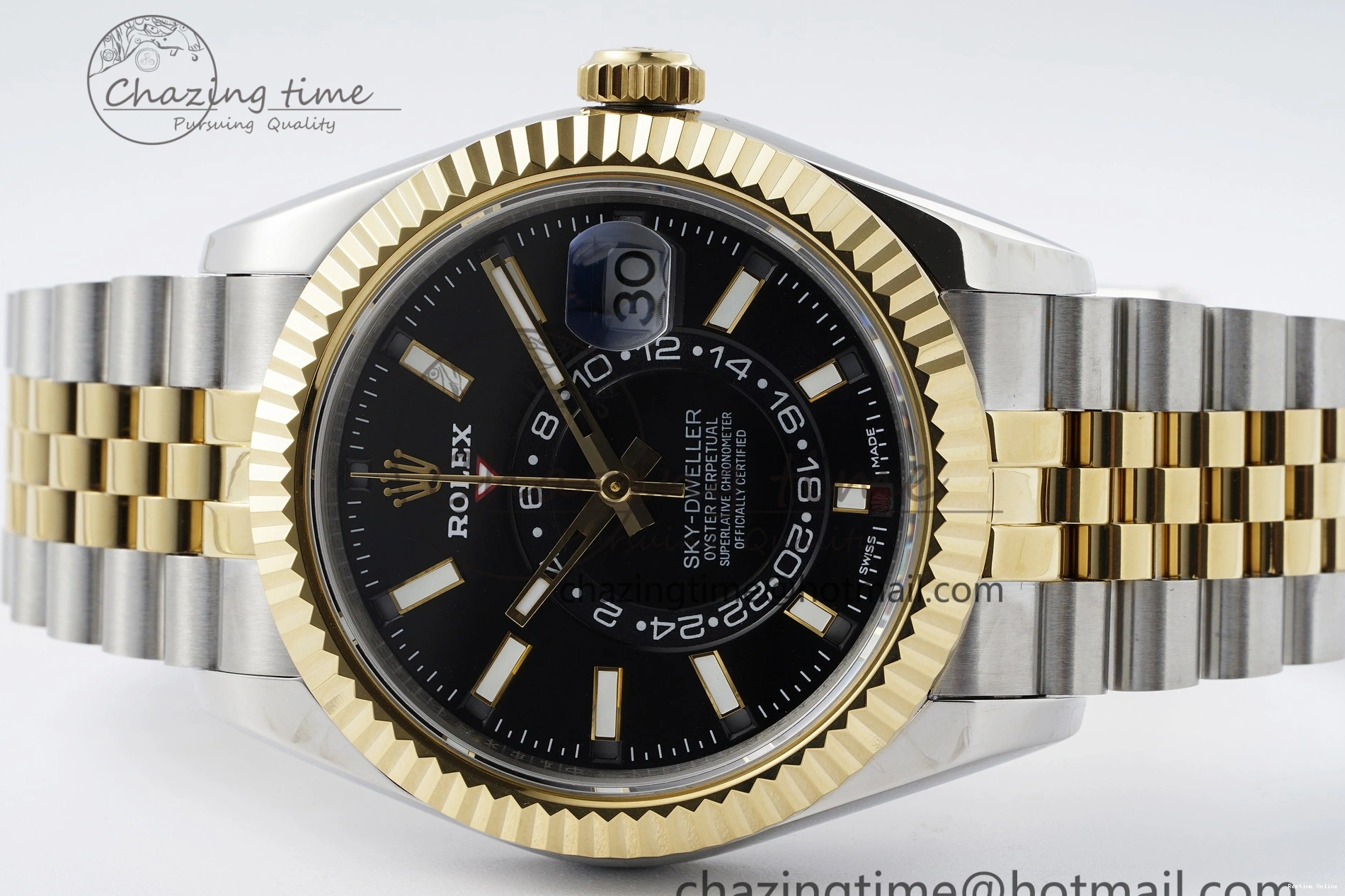 0502 Skydweller SS YG Noob Best Edition Black Dial on SS YG Jubilee Bracelet A23J Efficient 2122